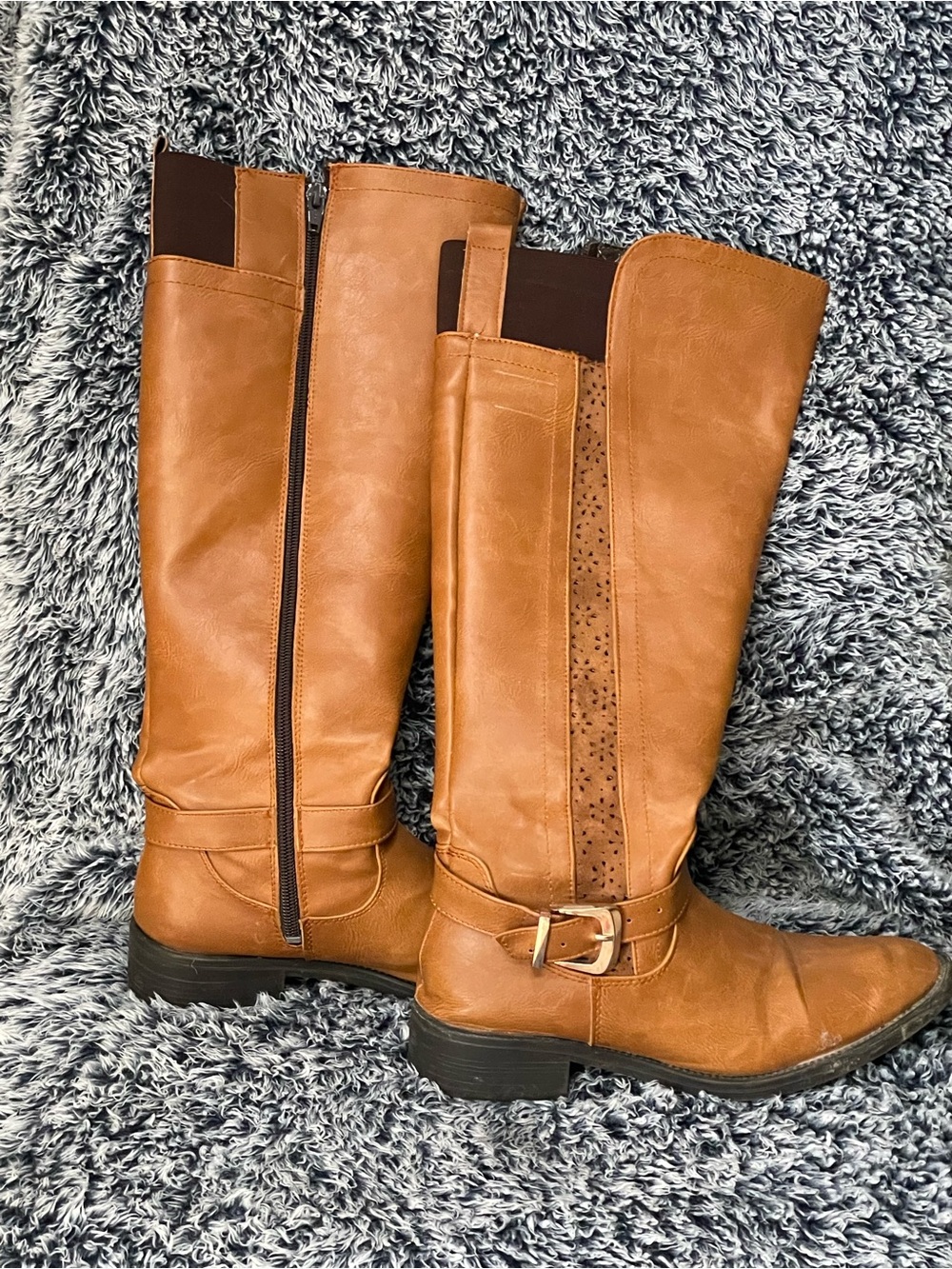 Women's Tan Over-the-Knee Riding Boots with Buckle Accent